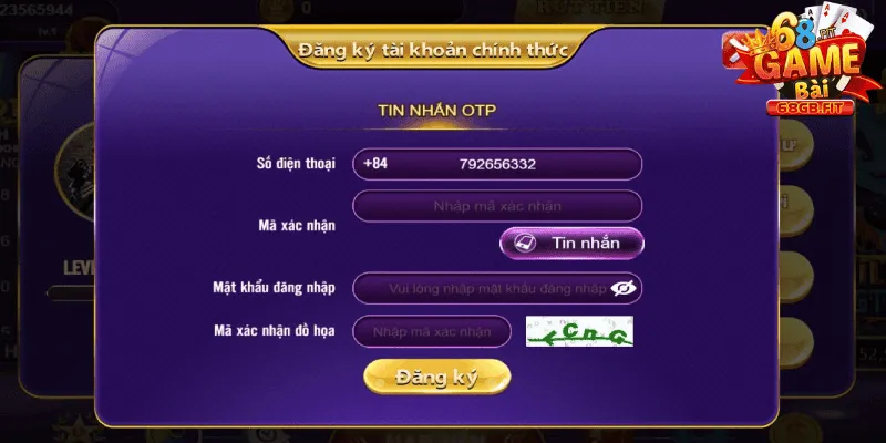 Đăng Ký 68 Game Bài | Các Bước Để Sở Hữu Acc Cá Nhân Hợp Lệ 3 Biểu mẫu thông tin đăng ký 68 Game Bài